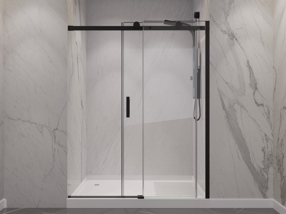 ANZZI Rhodes 76" Frameless Sliding Shower Door, Matte Black, 48" W
