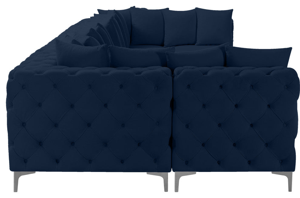 Tremblay Velvet Upholstered 7-Piece Modular U-Shaped Sectional, Navy