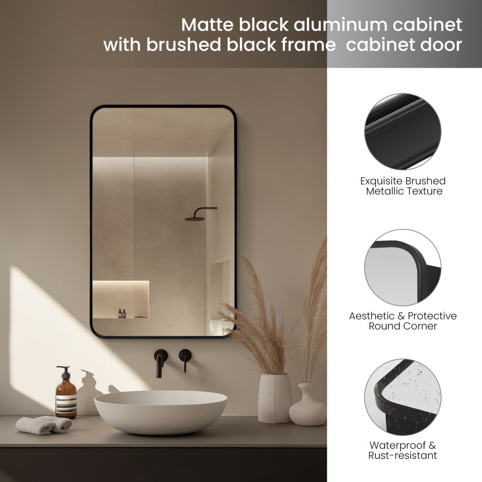 Talayuela Framed Medicine Cabinet With Mirror, Brushed Black Frame, 20"w X 32"h