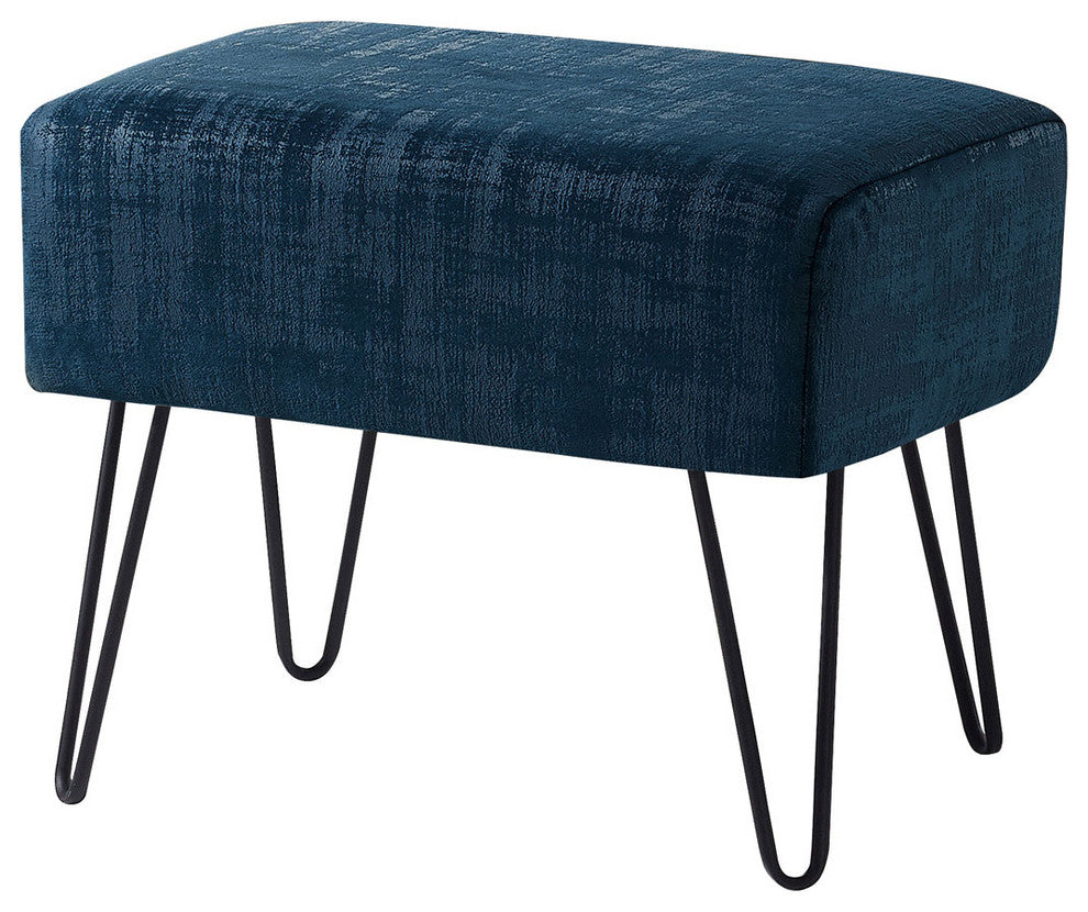 Textured Velvet Ottoman, Majolica Blue