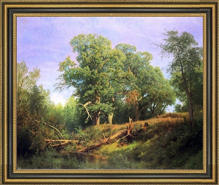 Herman Herzog Landscape With Prancing Deer Framed Premium Canvas Print, 16"x20"
