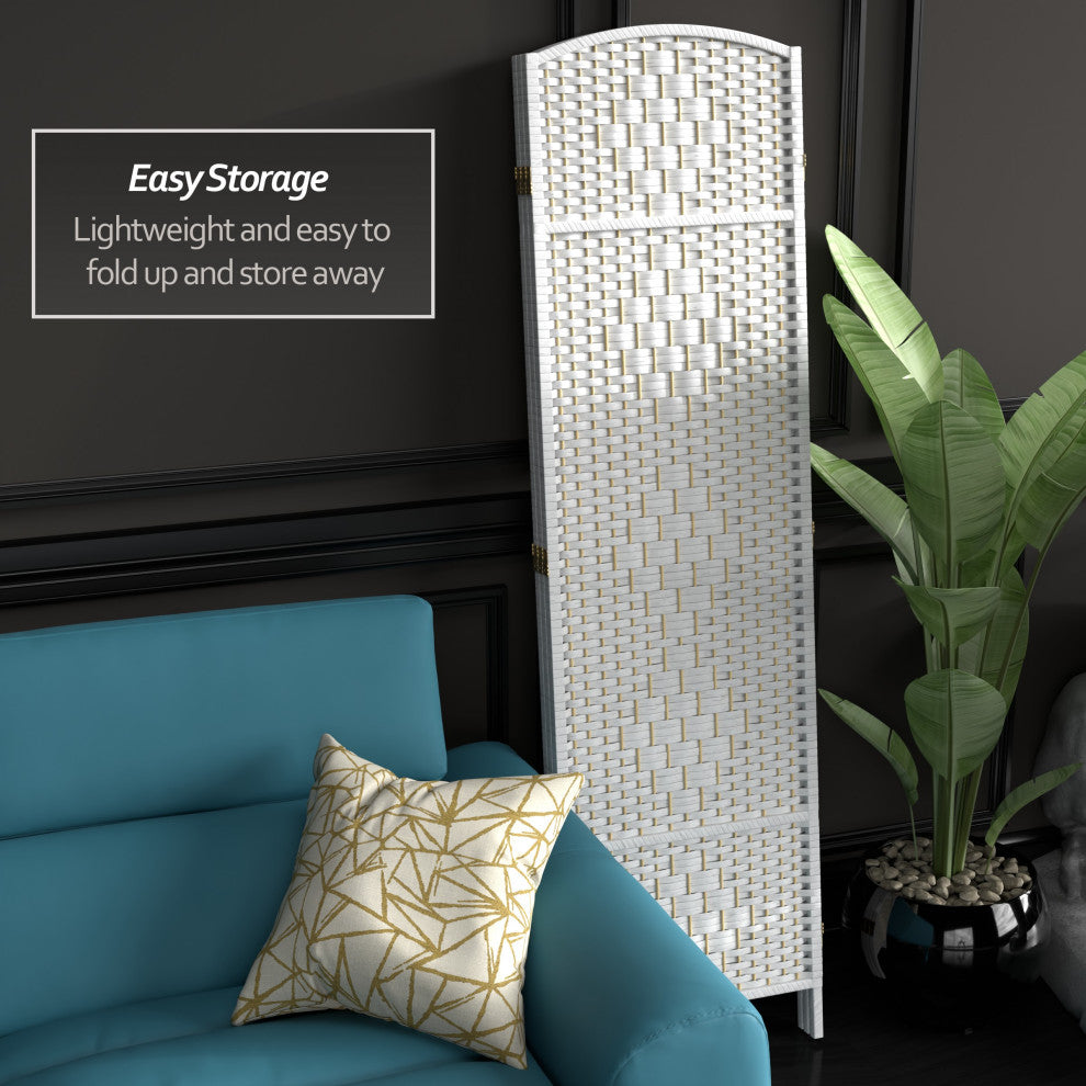6' Tall Diamond Weave Fiber Room Divider, White, 3 Panel
