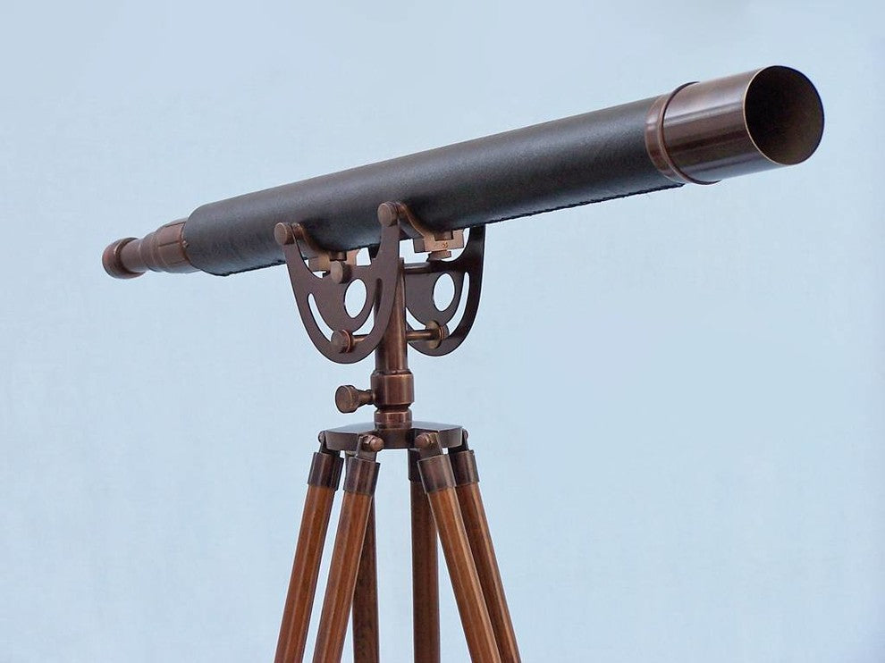 Floor Standing Antique Copper With Leather Anchormaster Telescope 65''