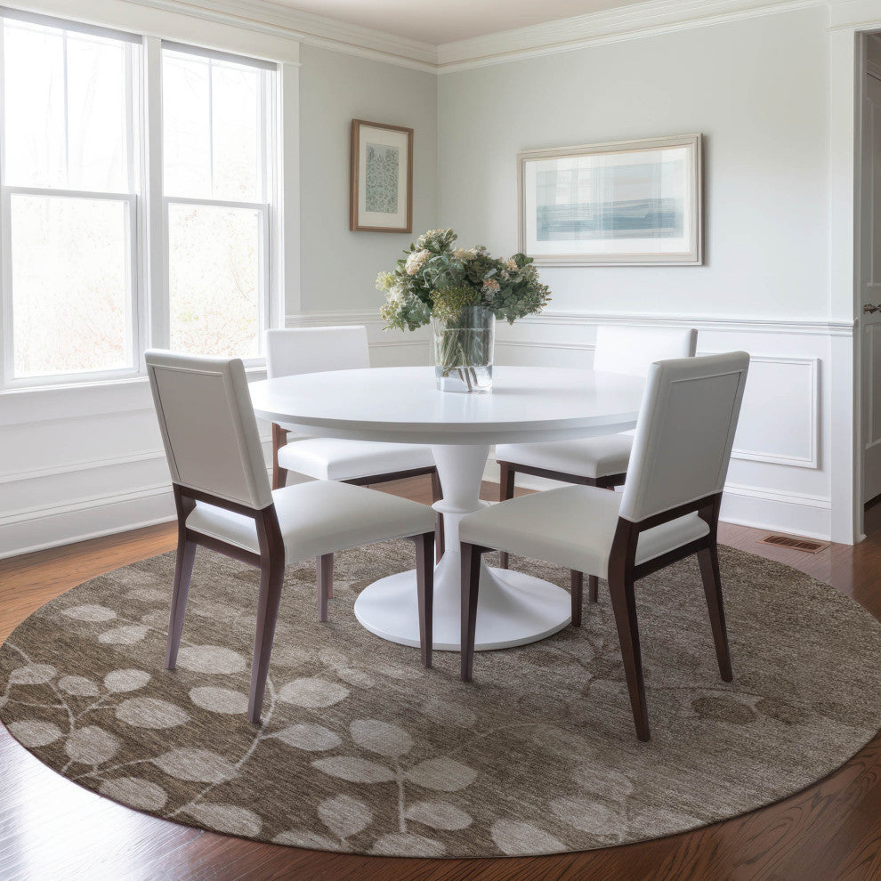 Machine Washable Indoor/Outdoor Chantille ACN1900 Taupe 8' x 8' Round Rug