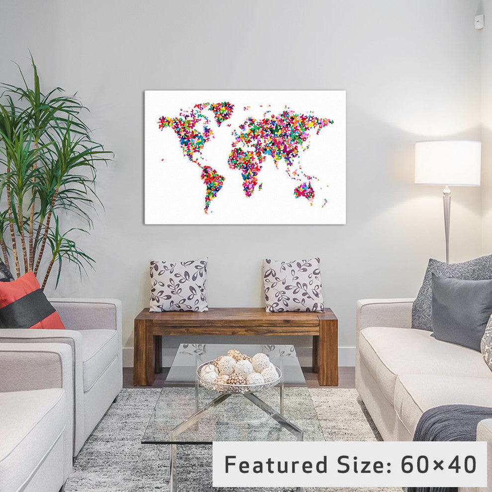 "Butterflies World Map" by Michael Tompsett, 26x18x1.5"