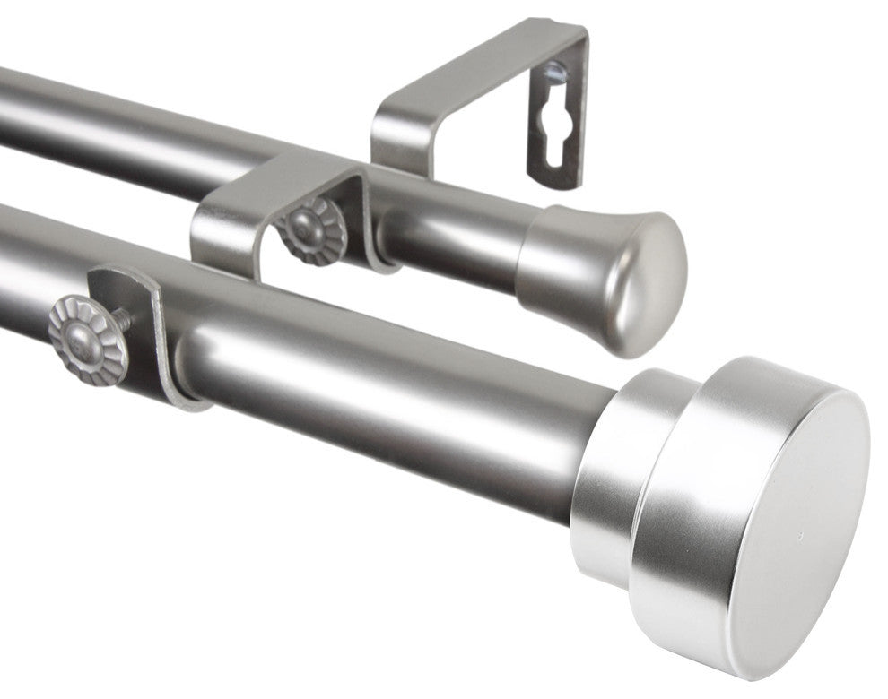 Bonnet Double Curtain Rod, Satin Nickel, 120-170"