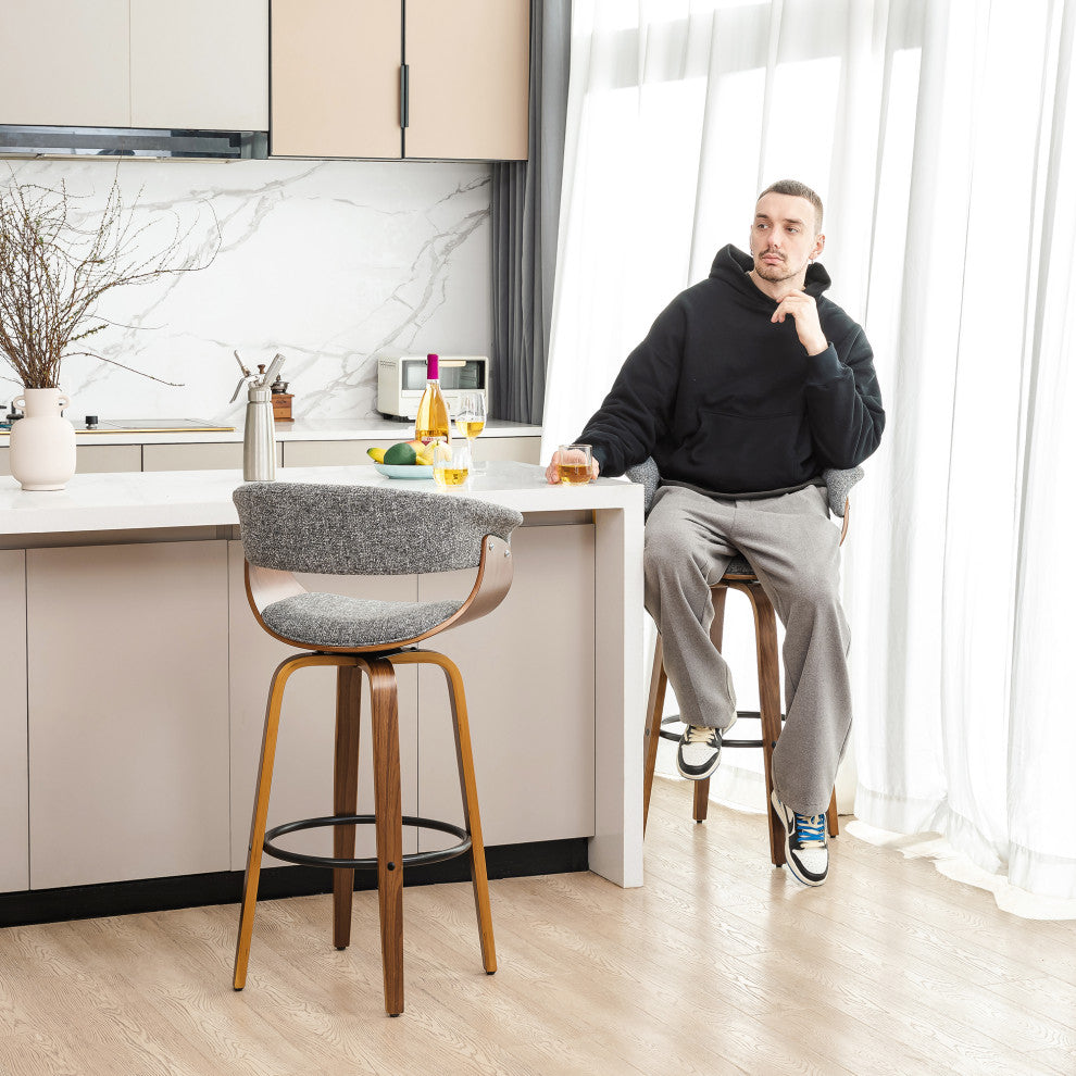 Set of 2 Mid-century Modern Walnut Swivel Bar Stool