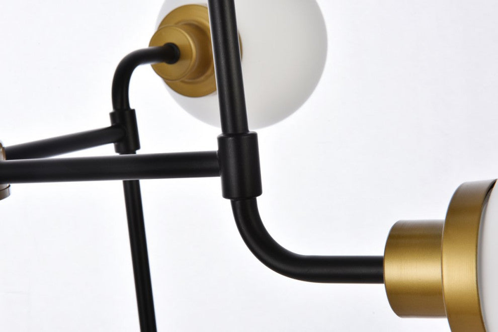 Helen 8-Light Pendant, Black With Brass With Frosted Shade