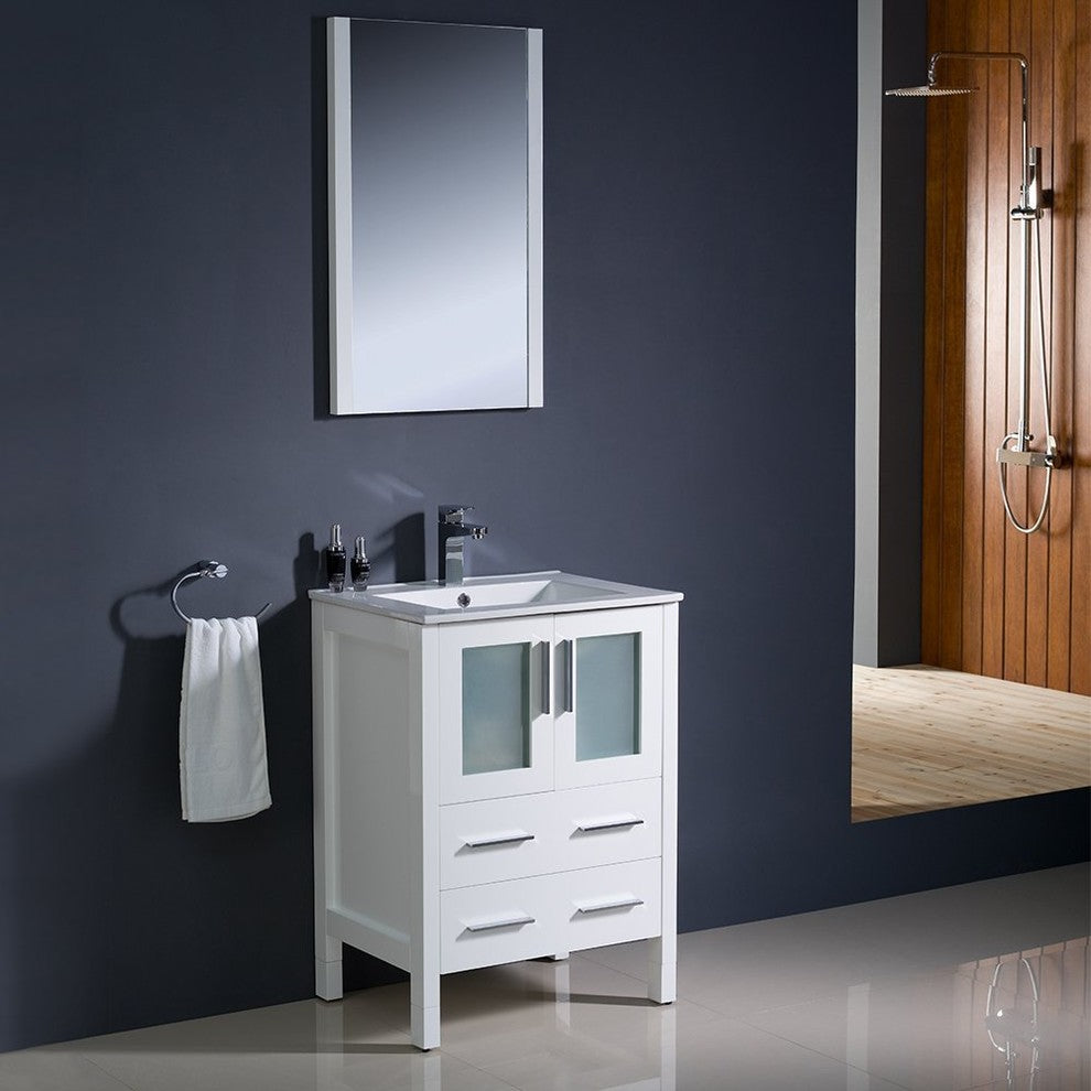Torino 24" White Modern Bathroom Vanity With Integrated Sink, FFT3071CH