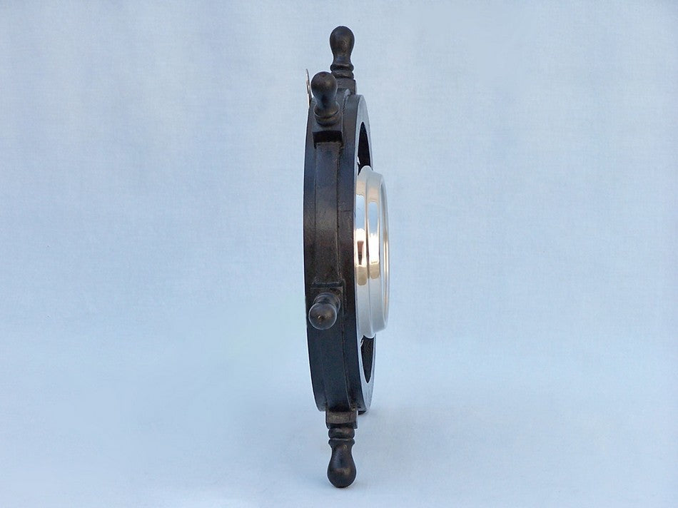 Deluxe Class Pirate Ship Wheel Clock, Wood and Chrome, 12"