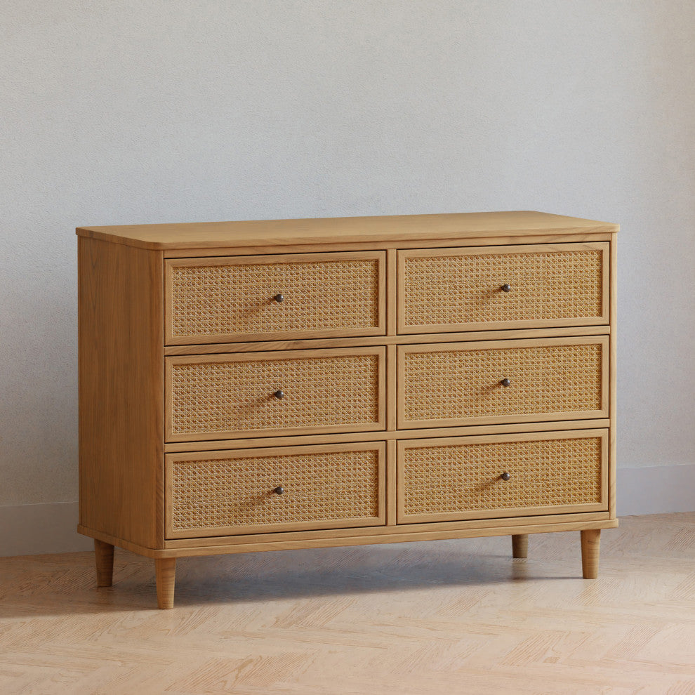 Marin With Cane 6 Drawer Assembled Dresser, Honey/Honey Cane