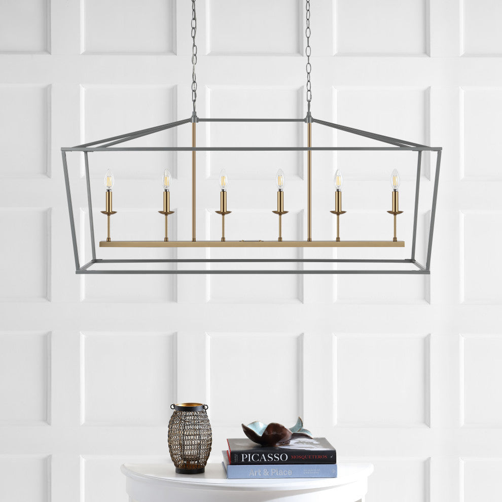 Pagoda Lantern Metal LED Pendant, Gray, Width: 49"