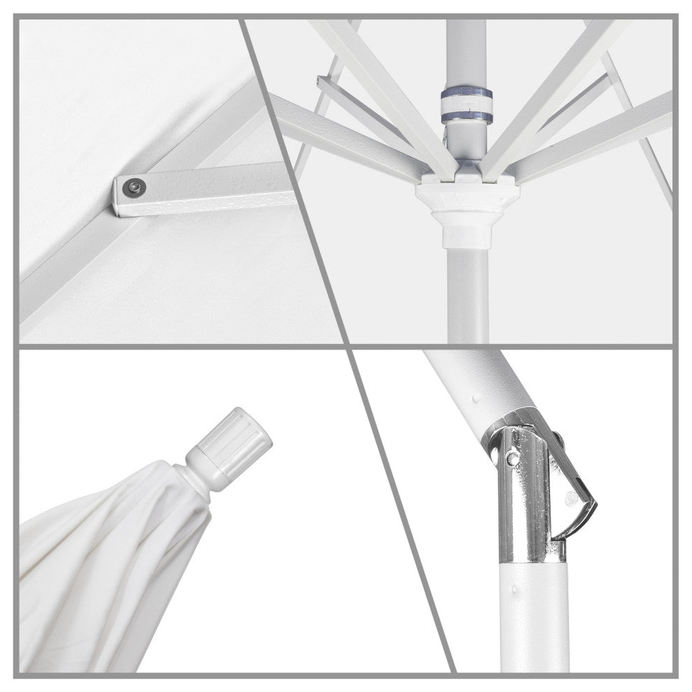 9' Matted White Collar Tilt Crank Lift Aluminum Umbrella, Olefin, Navy Blue