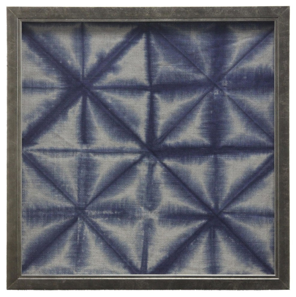 Shibori Indigo # 3 On Linen, Pewter Shadowbox, Large