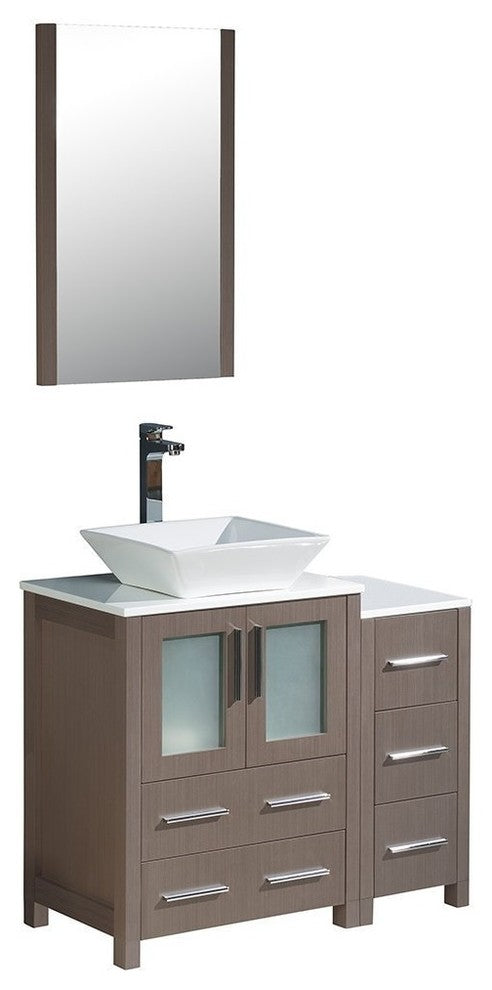 Torino 36" Gray Oak Modern Bathroom Vanity With Side Cabinet, FFT3072BN