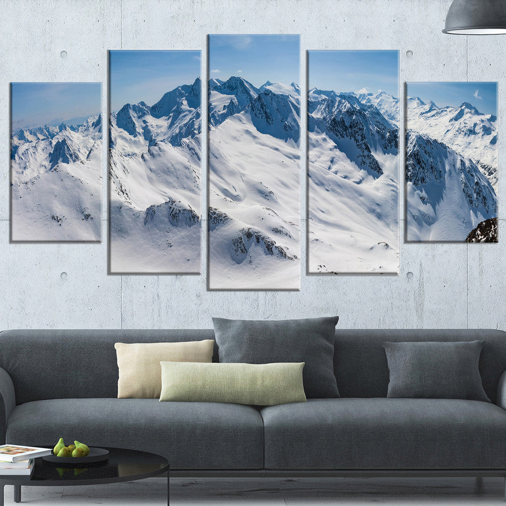 "Snowy Mountains Panoramic View" Landscape Wall Art, 5 Panels, 60"x32"