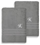 Denzi Bath Towels With Monogrammed Letter, Set of 2, K