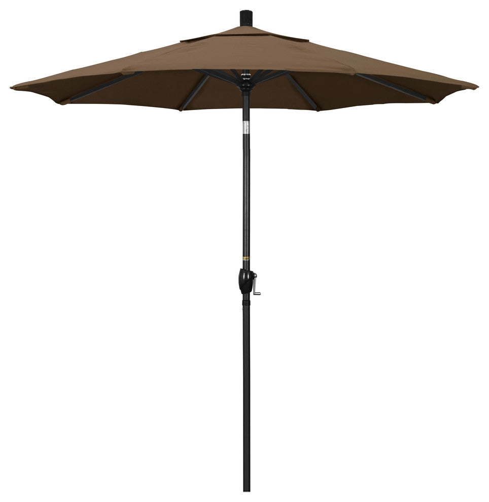 7.5' Matted Black Push-Button Tilt Crank Aluminum Umbrella, Cocoa Sunbrella