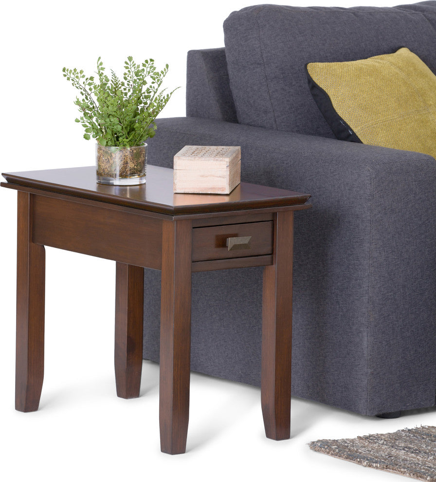 Artisan Solid Wood 14 Inch Wide Rectangle Narrow End Side Table In Russet Brown
