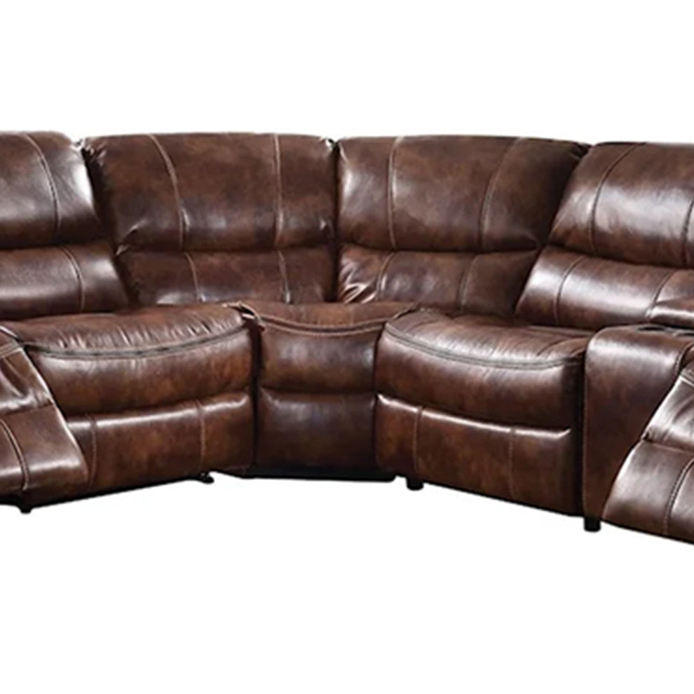 ACME Brax Power Motion Sectional Sofa, Two-Tone Brown Synthetic Leather