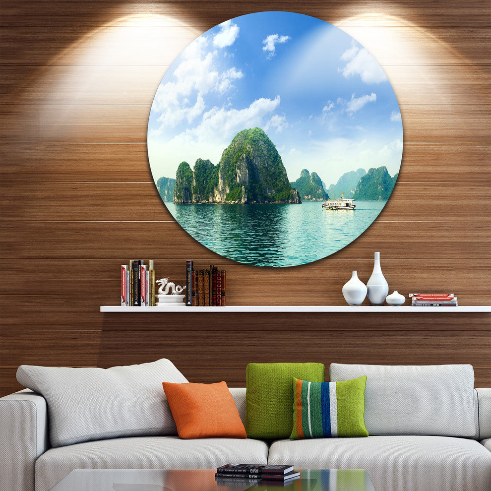 Ha Long Bay In Vietnam, Seashore Round Metal Wall Art, 11"