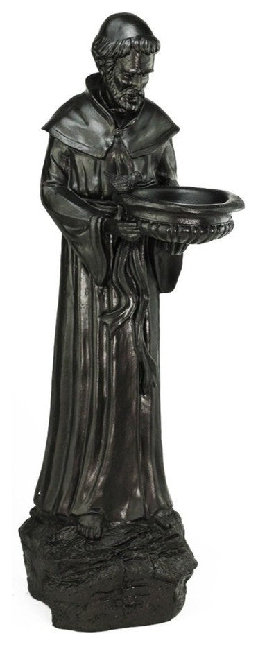 24" St. Francis of Assisi Bird Feeder Outdoor Statue, Dark Brown