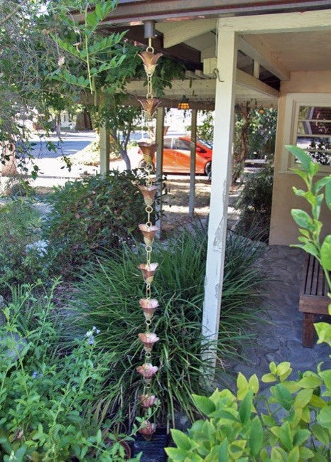 Mixed Petals Kanji Cups Rain Chain With Installation Kit, 13 Foot