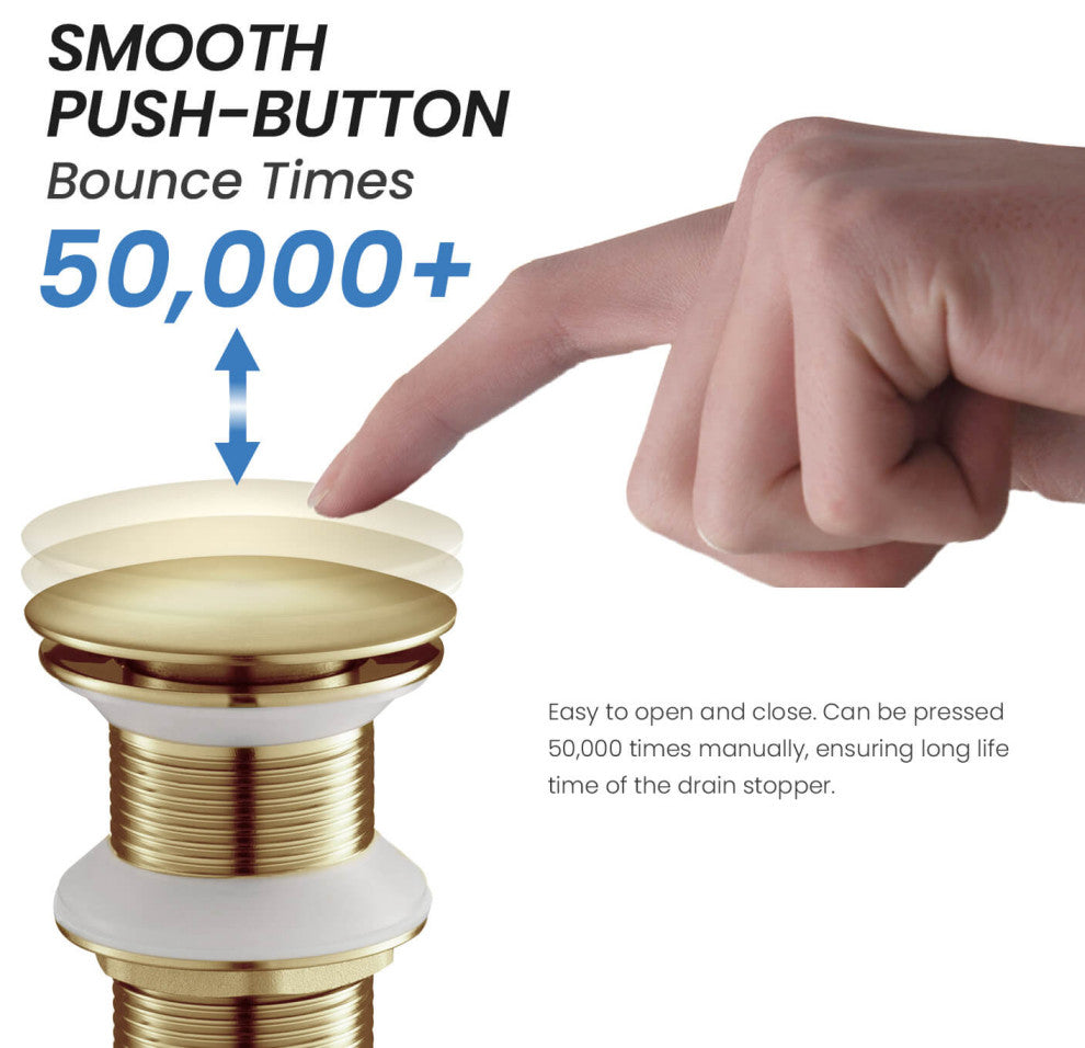Pop Up Drain Stopper Full Cover Without Overflow, KPW103, Brushed Gold