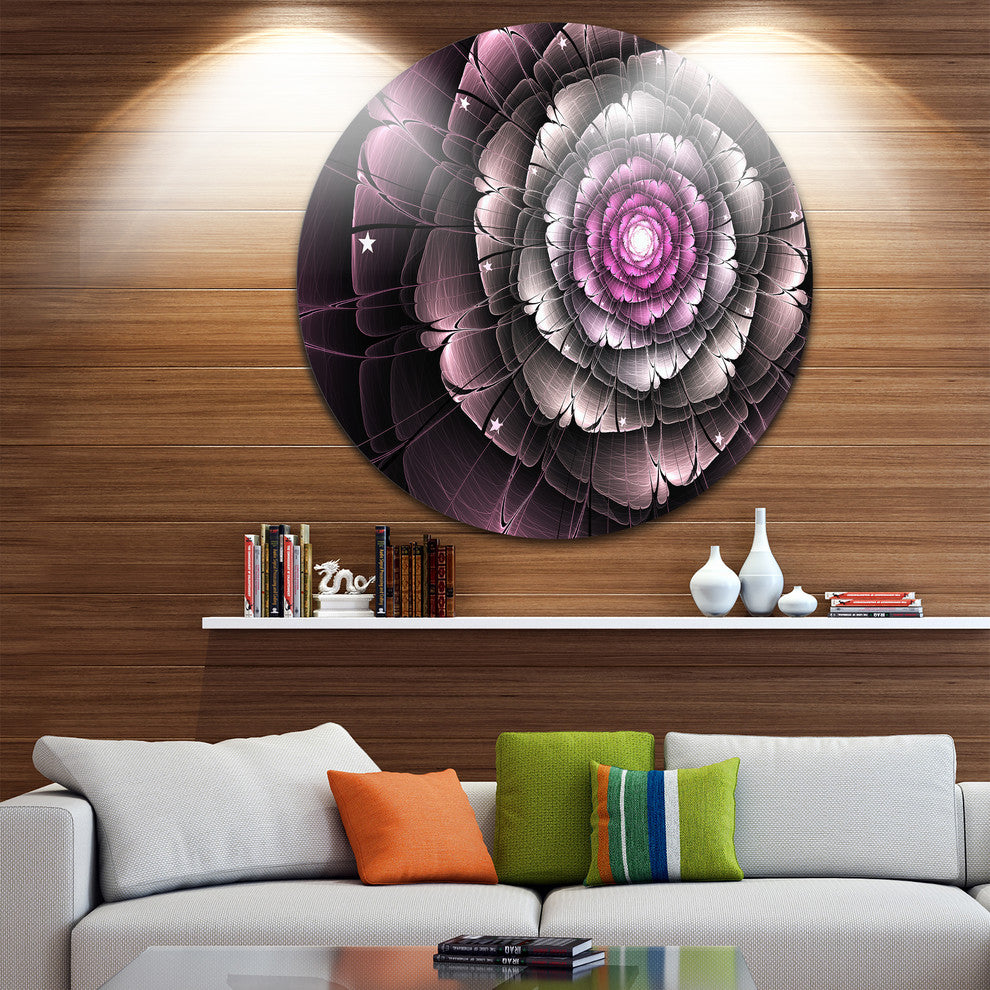 Fractal Flower Glossy Pink Digital Art, Floral Disc Metal Artwork, 36"