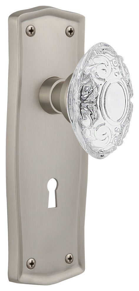 Prairie Plate Double Dummy, Keyhole Crystal Victorian Knob, Satin Nickel, PRACVI