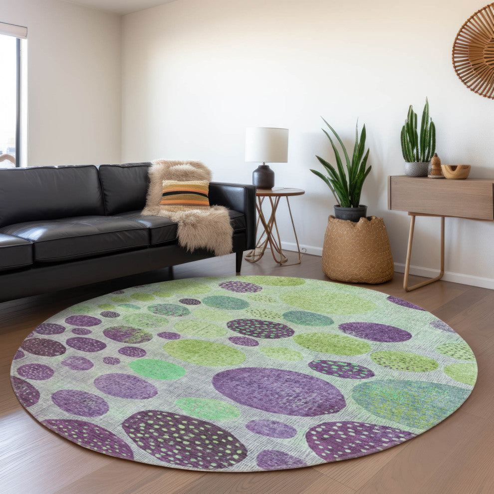 Machine Washable Indoor/Outdoor Chantille ACN1899 Purple 8' x 8' Round Rug