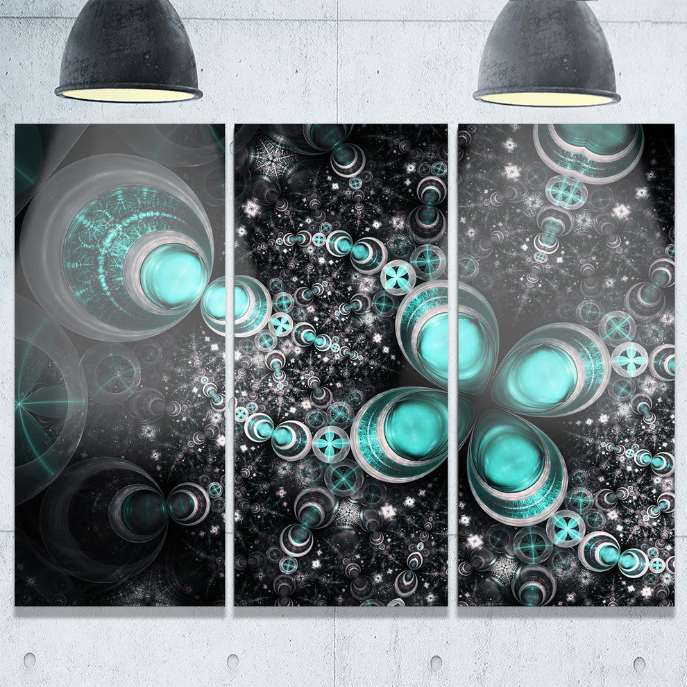 "Glittering Dark Green Fractal Flower" Metal Wall Art, 3 Panels, 36"x28"