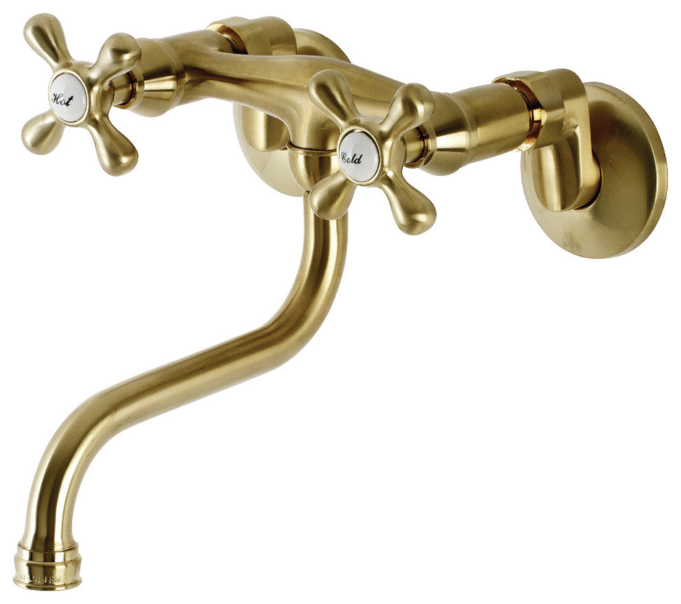 KS216SB Kingston Two Handle Wall Mount Bathroom Faucet, Brushed Brass