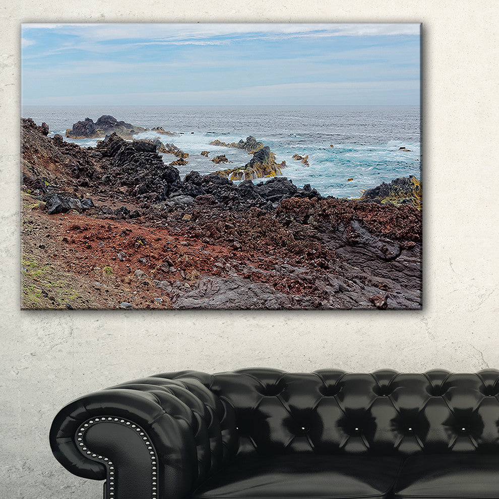 "Beautiful Azores Rocky Coast" Seashore Canvas Art, 32"x16"
