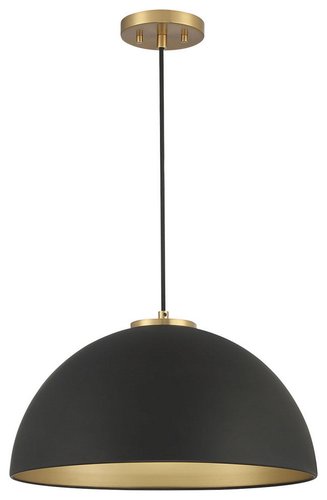 1-Light Pendant, Matte Black, Natural Brass
