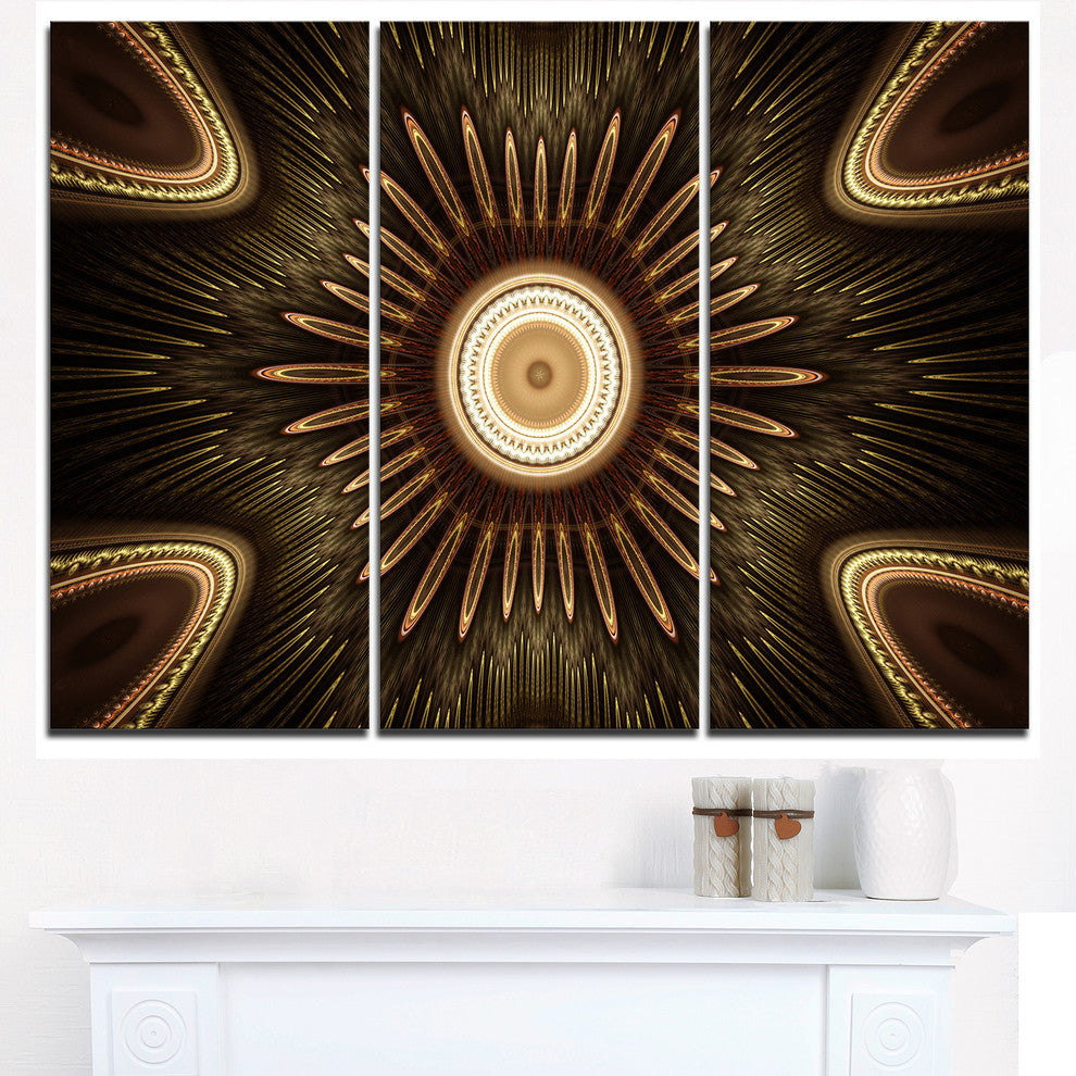 "White Brown Rounded Fractal Flower" Metal Wall Art, 3 Panels, 36"x28"