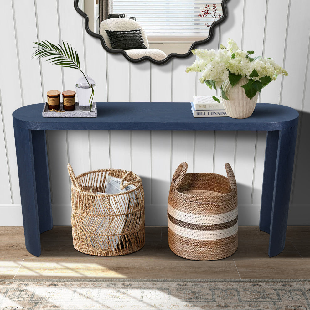 GDF Studio 60" Oval Top Console Table, Curved & Customizable Legs, Navy Blue