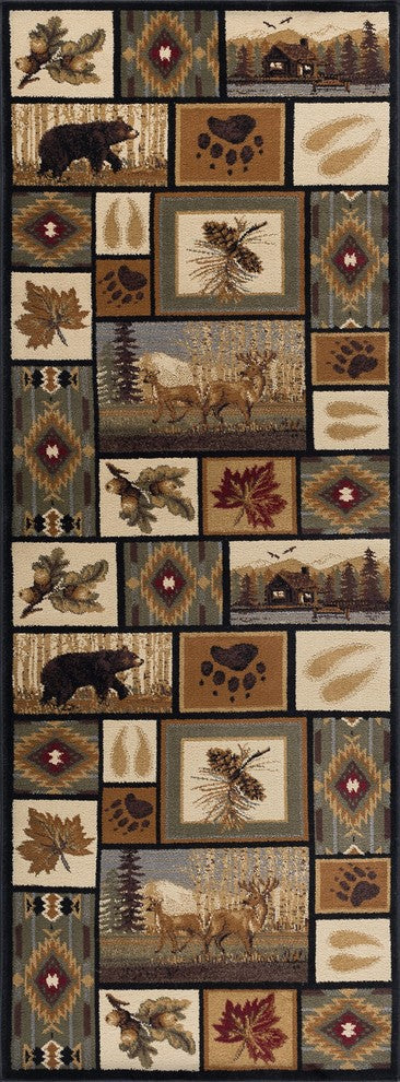 Northern Wildlife Novelty Lodge Pattern Multi-Color Runner Rug, 2.7' x 7'