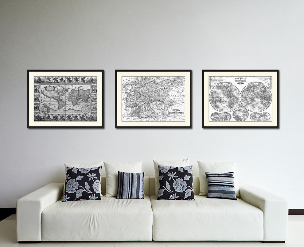 Prussia Germany Vintage B&W Map Canvas Print, 28"x37"