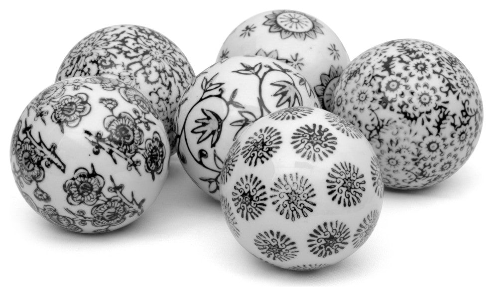 3" Black and White Decorative Porcelain Ball Set