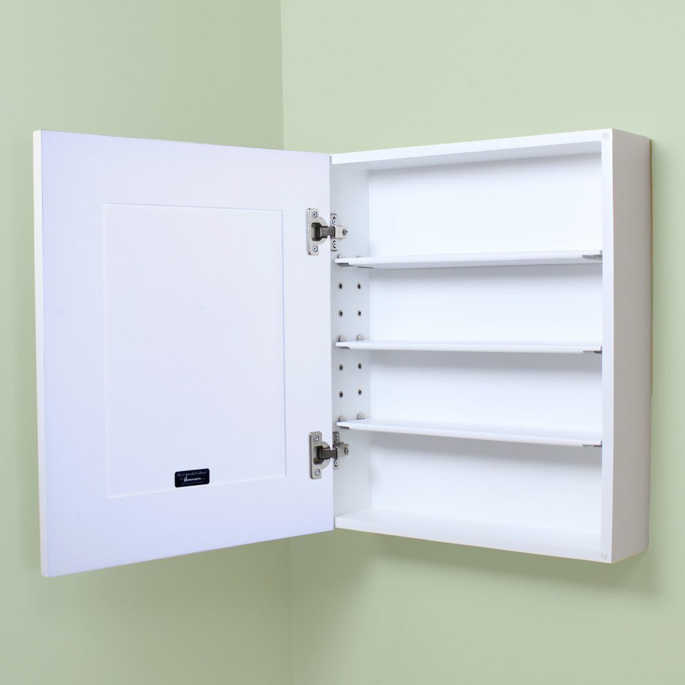 White Shaker Style Wall-Mount Medicine Cabinet, Shaker White Plain Panel