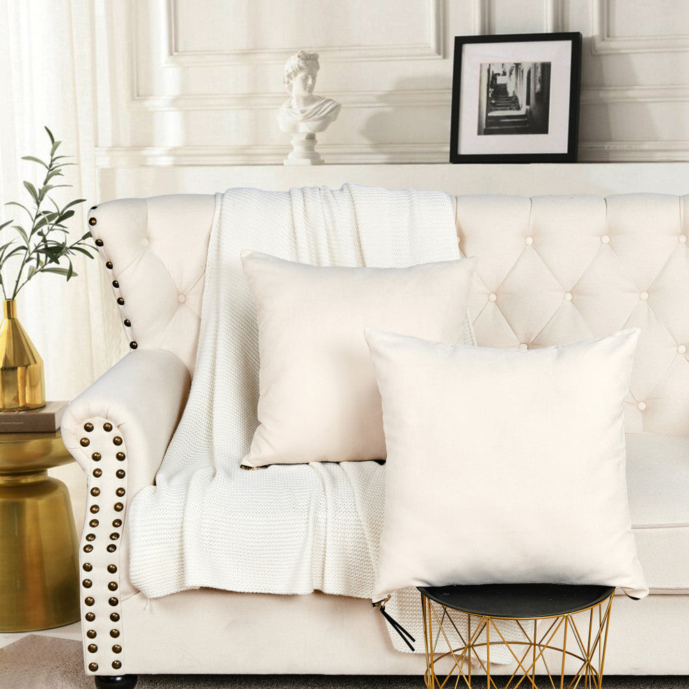 Suede Pillow Shell with Big Zipper, Beige, 20x20"