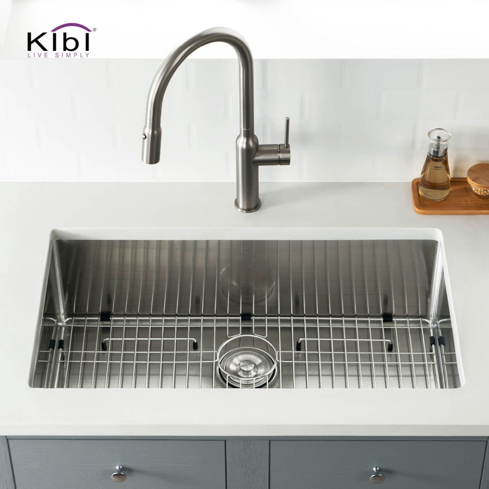 KIBI Handcrafted Undermount Single Bowl 16 gauge Stainless Steel Kitchen Sink, 3