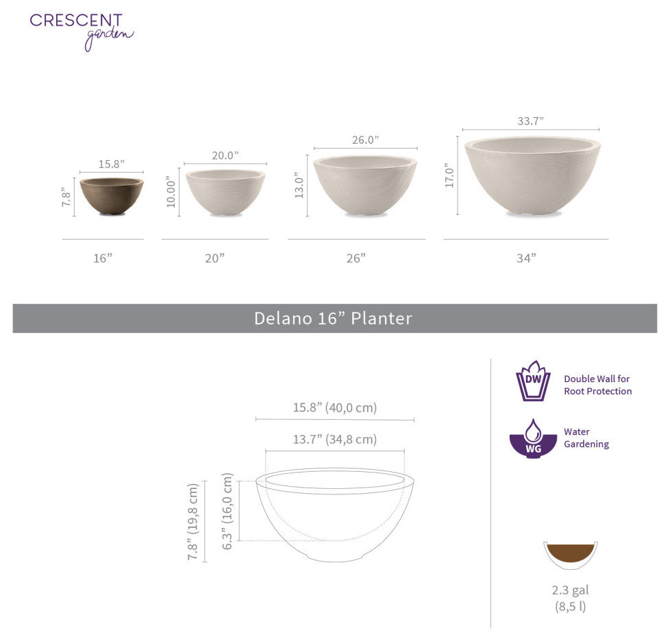 Delano 16" Planter, Mocha, 16" Bowl