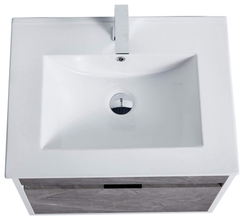 Alpine Wall Mount Bathroom Vanity and Sink, Slate Gray Marble, 24"