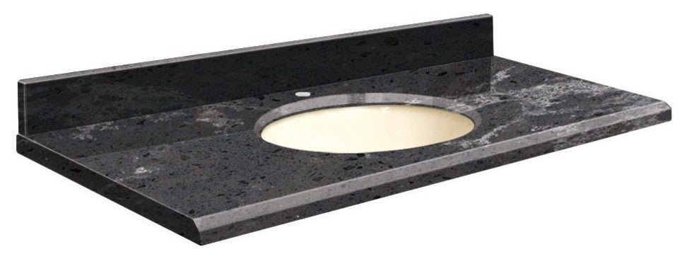 Quartz 37"x19" Vanity Top, Single Faucet Hole, Milky Way, Biscuit Bowl