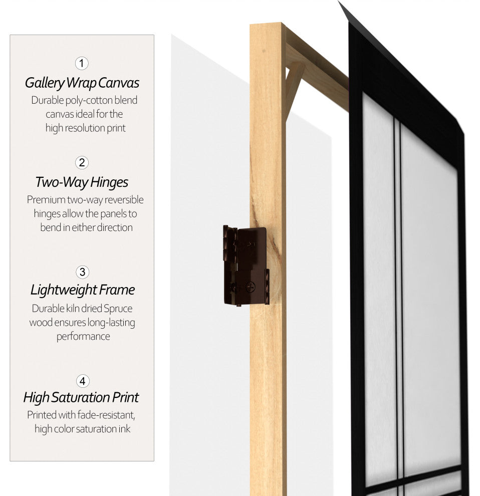 6' Tall Canvas Double Cross Room Divider, Black, 3 Panels