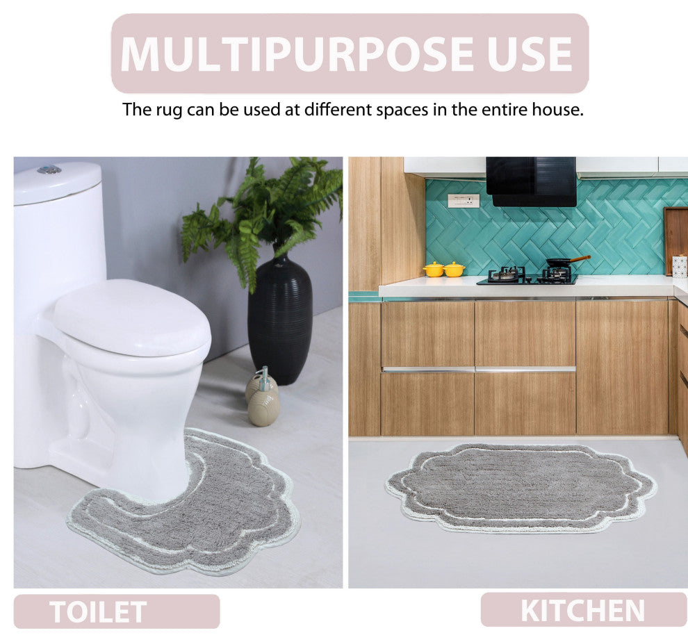 Allure Collection Absorbent Cotton Machine Washable Rug, 2-Piece Set, Gray