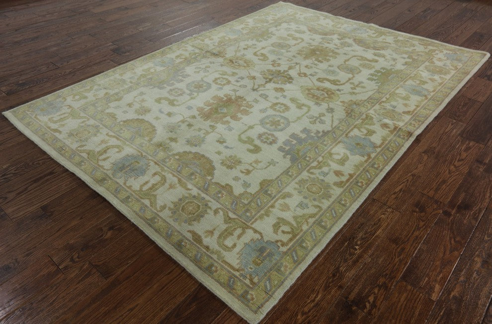 New Persian Design Oriental Ivory 6'x9' Oushak Hand Knotted Wool Area Rug H9077
