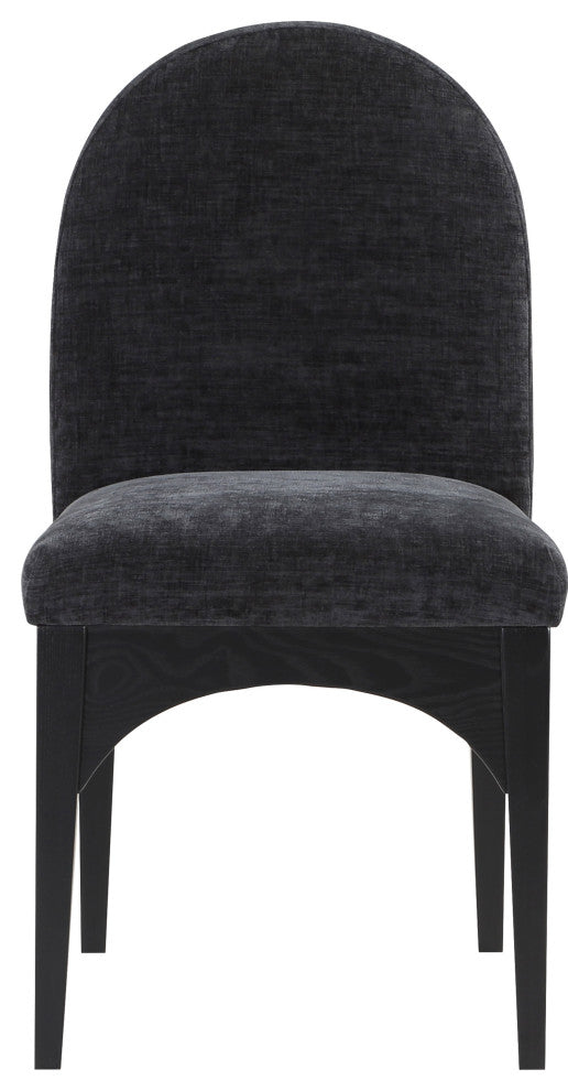 Waldorf Chenille Upholstered Dining Chair, Black, Chenille, Natural Finish, Black, Side Chair, Chenille Fabric, Black Finish